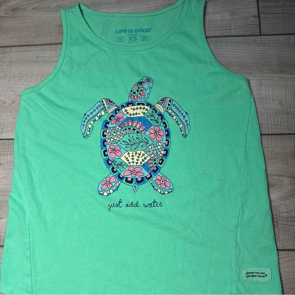 Life Is Good Sea Turtle‎ Doodles Graphic Tank Top Womens XS Just Add Water Green - Picture 4 of 11